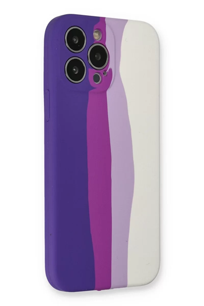 Apple iPhone 13 Pro Kılıf Ebruli Lansman Silikon - Mor-Beyaz