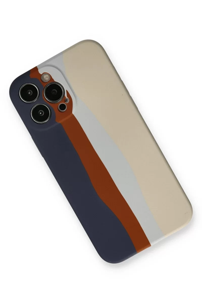 Apple iPhone 13 Pro Kılıf Ebruli Lansman Silikon - Lacivert-Krem