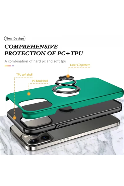 Apple iPhone 13 Pro Kılıf Elit Yüzüklü Kapak - Yeşil