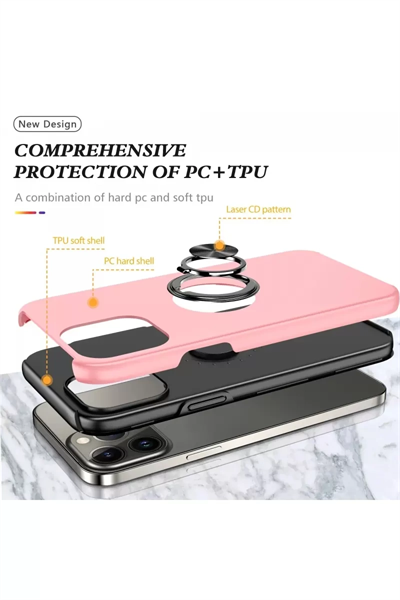 Apple iPhone 13 Pro Kılıf Elit Yüzüklü Kapak - Pembe