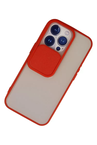 Apple iPhone 13 Pro Kılıf Palm Buzlu Kamera Sürgülü Silikon - Kırmızı