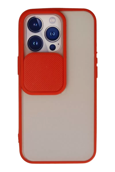 Apple iPhone 13 Pro Kılıf Palm Buzlu Kamera Sürgülü Silikon - Kırmızı