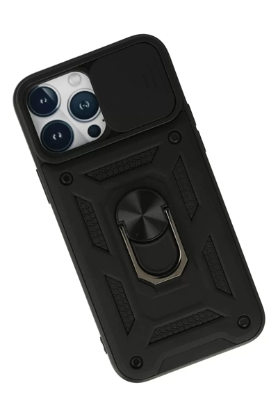 Apple iPhone 13 Pro Kılıf Pars Lens Yüzüklü Silikon - Siyah