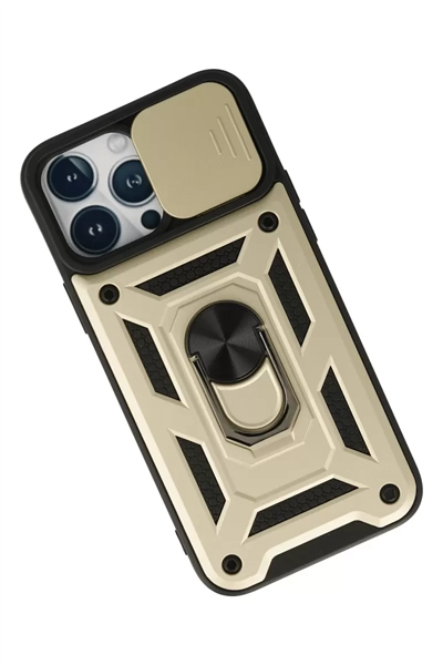 Apple iPhone 13 Pro Kılıf Pars Lens Yüzüklü Silikon - Gold
