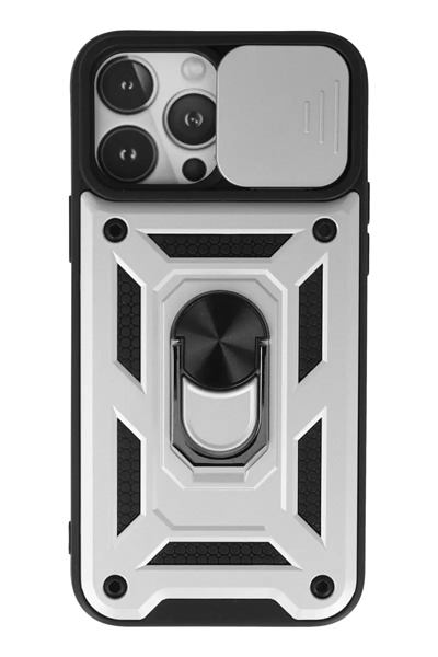 Apple iPhone 13 Pro Kılıf Pars Lens Yüzüklü Silikon - Gümüş