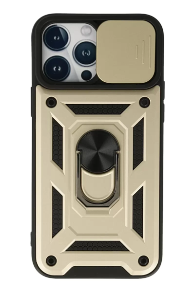 Apple iPhone 13 Pro Kılıf Pars Lens Yüzüklü Silikon - Gold