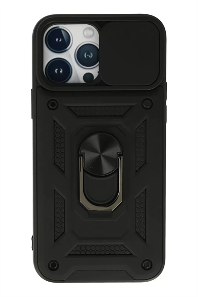 Apple iPhone 13 Pro Kılıf Pars Lens Yüzüklü Silikon - Siyah