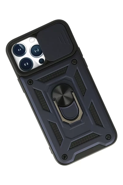 Apple iPhone 13 Pro Kılıf Pars Lens Yüzüklü Silikon - Lacivert
