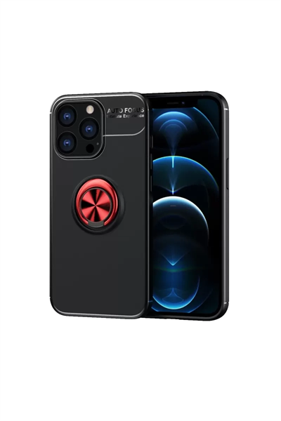 Apple iPhone 13 Pro Kılıf Range Yüzüklü Silikon - Siyah-Kırmızı