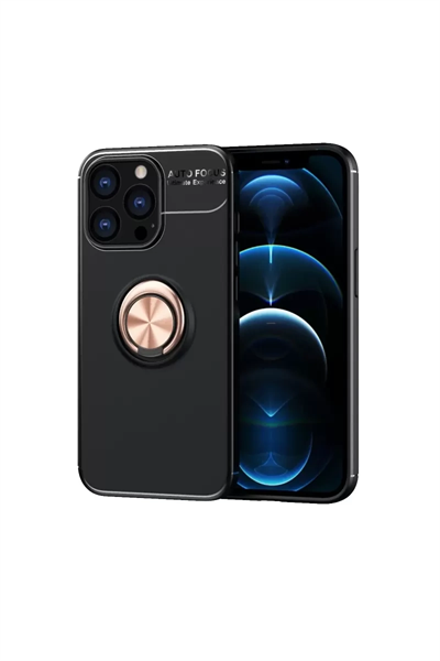 Apple iPhone 13 Pro Kılıf Range Yüzüklü Silikon - Siyah-Gold