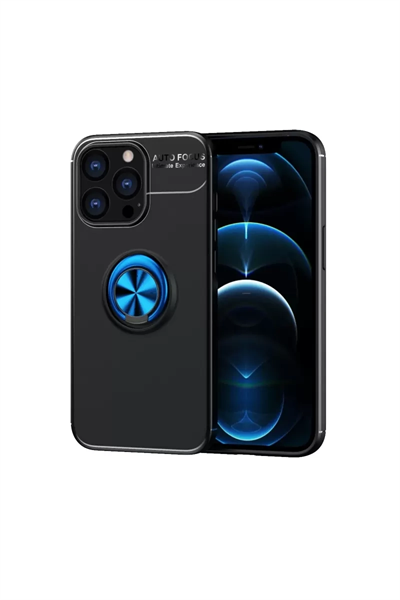Apple iPhone 13 Pro Kılıf Range Yüzüklü Silikon - Siyah-Mavi