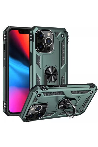 Apple iPhone 13 Pro Kılıf Sofya Yüzüklü Silikon Kapak - Yeşil