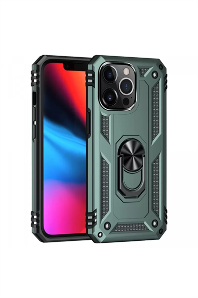 Apple iPhone 13 Pro Kılıf Sofya Yüzüklü Silikon Kapak - Yeşil