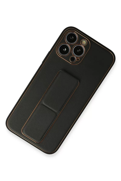 Apple iPhone 13 Pro Max Kılıf Coco Deri Standlı Kapak - Siyah