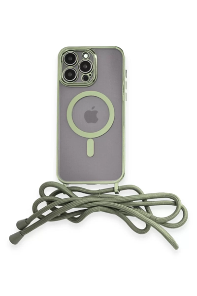Apple iPhone 13 Pro Max Kılıf Divo Lazer Askılı Magsafe Kapak - Koyu Yeşil