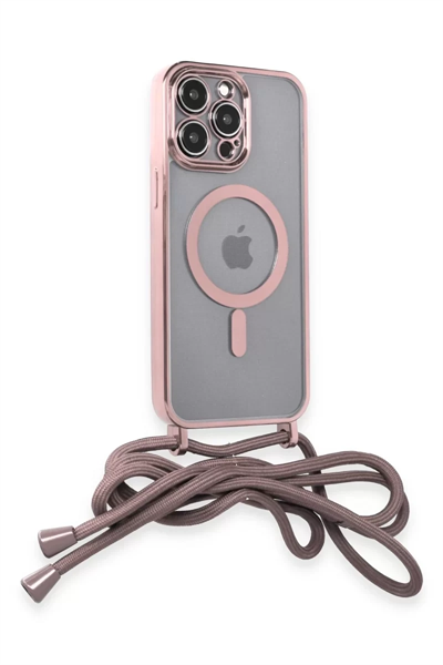 Apple iPhone 13 Pro Max Kılıf Divo Lazer Askılı Magsafe Kapak - Pembe