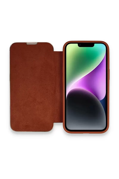 Apple iPhone 13 Pro Max Kılıf Dolpin Kapaklı - Kahverengi