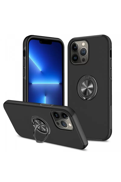 Apple iPhone 13 Pro Max Kılıf Elit Yüzüklü Kapak - Siyah