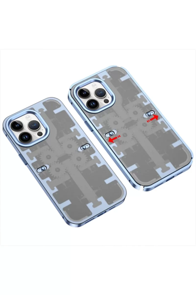 Apple iPhone 13 Pro Max Kılıf Mekanik Bumper Kapak - Mavi