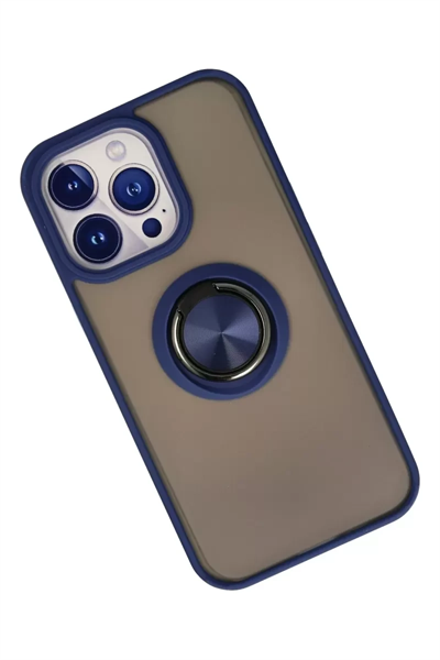 Apple iPhone 13 Pro Max Kılıf Montreal Yüzüklü Silikon Kapak - Lacivert