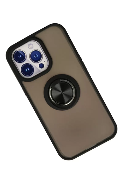 Apple iPhone 13 Pro Max Kılıf Montreal Yüzüklü Silikon Kapak - Siyah