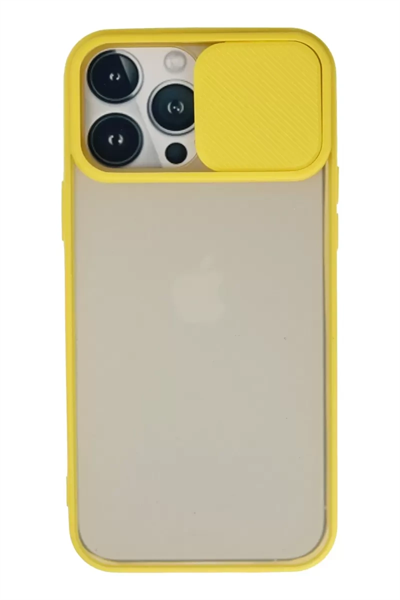 Apple iPhone 13 Pro Max Kılıf Palm Buzlu Kamera Sürgülü Silikon - Sarı