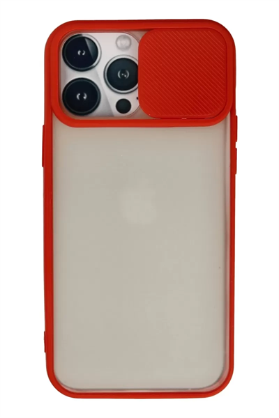 Apple iPhone 13 Pro Max Kılıf Palm Buzlu Kamera Sürgülü Silikon - Kırmızı