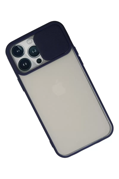 Apple iPhone 13 Pro Max Kılıf Palm Buzlu Kamera Sürgülü Silikon - Lacivert