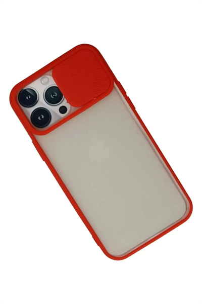 Apple iPhone 13 Pro Max Kılıf Palm Buzlu Kamera Sürgülü Silikon - Kırmızı