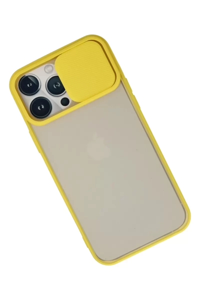Apple iPhone 13 Pro Max Kılıf Palm Buzlu Kamera Sürgülü Silikon - Sarı