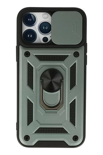 Apple iPhone 13 Pro Max Kılıf Pars Lens Yüzüklü Silikon - Yeşil