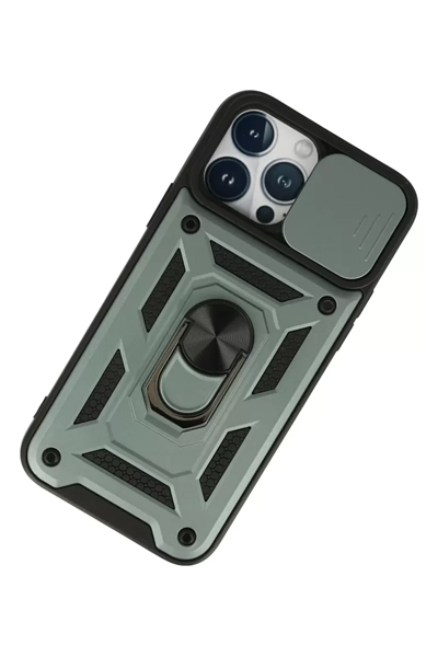 Apple iPhone 13 Pro Max Kılıf Pars Lens Yüzüklü Silikon - Yeşil