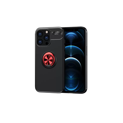 Apple iPhone 13 Pro Max Kılıf Range Yüzüklü Silikon - Siyah-Kırmızı