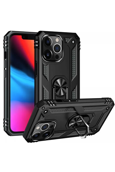 Apple iPhone 13 Pro Max Kılıf Sofya Yüzüklü Silikon Kapak - Siyah