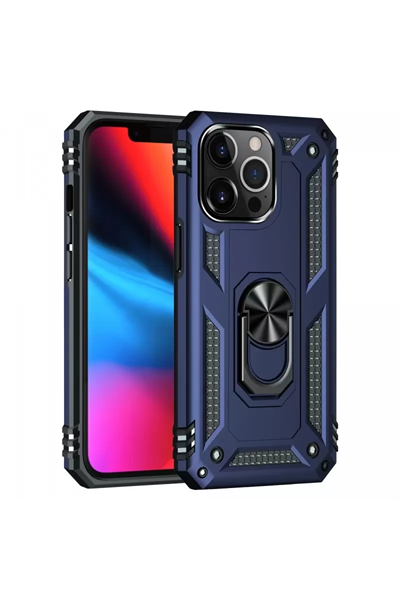 Apple iPhone 13 Pro Max Kılıf Sofya Yüzüklü Silikon Kapak - Lacivert
