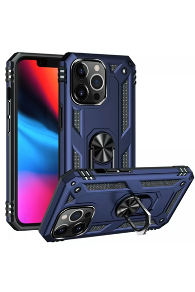 Apple iPhone 13 Pro Max Kılıf Sofya Yüzüklü Silikon Kapak - Lacivert