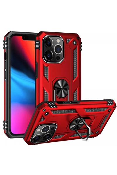 Apple iPhone 13 Pro Max Kılıf Sofya Yüzüklü Silikon Kapak - Kırmızı