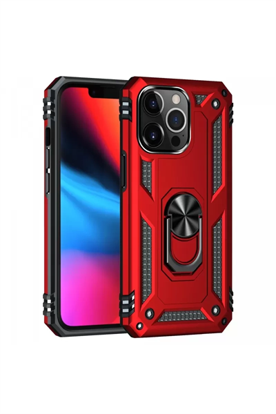 Apple iPhone 13 Pro Max Kılıf Sofya Yüzüklü Silikon Kapak - Kırmızı