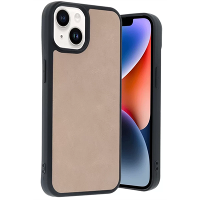Apple iPhone 14 Kılıf Aras Deri Kapak - Pudra