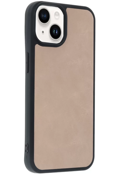 Apple iPhone 14 Kılıf Aras Deri Kapak - Pudra