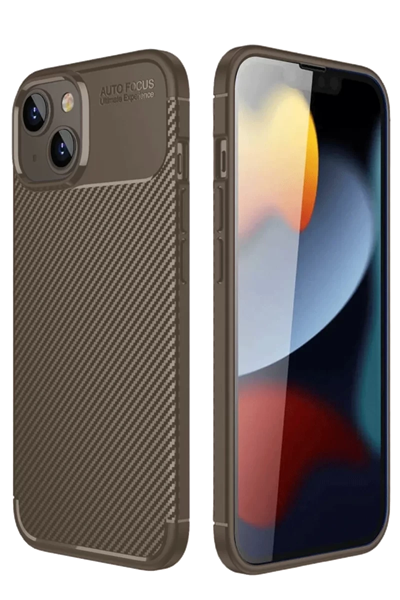 Apple iPhone 14 Kılıf Auto Focus Karbon Kapak - Kahverengi