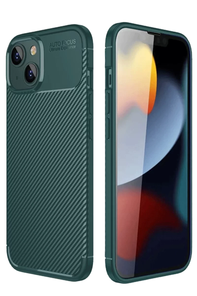 Apple iPhone 14 Kılıf Auto Focus Karbon Kapak - Koyu Yeşil
