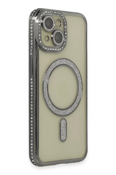 Apple iPhone 14 Kılıf Joke Simli Magneticsafe Kılıf - Gri