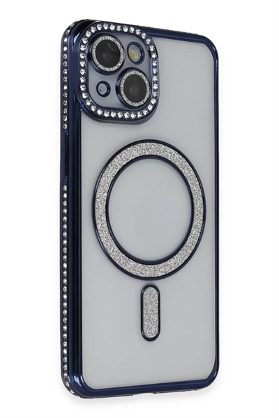 Apple iPhone 14 Kılıf Joke Simli Magneticsafe Kılıf - Lacivert