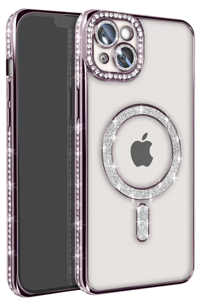 Apple iPhone 14 Kılıf Joke Simli Magneticsafe Kılıf - Pembe