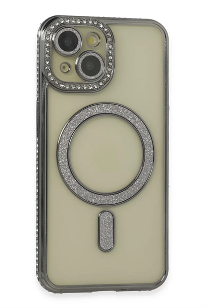 Apple iPhone 14 Kılıf Joke Simli Magneticsafe Kılıf - Gri