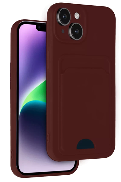 Apple iPhone 14 Kılıf Kelvin Kartvizitli Silikon - Bordo