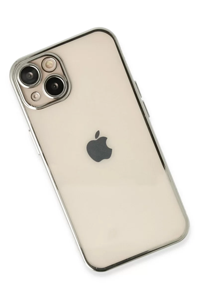 Apple iPhone 14 Kılıf Lensli Silikon - Gümüş