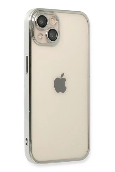 Apple iPhone 14 Kılıf Lensli Silikon - Gümüş