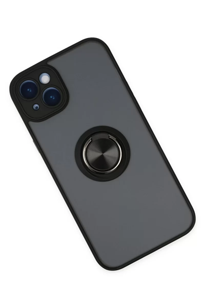 Apple iPhone 14 Kılıf Montreal Yüzüklü Silikon Kapak - Siyah